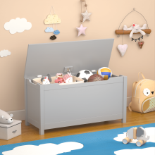 Gray wooden toy box with safety lid 100 lbs