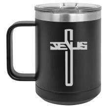 Copo térmico de aço inoxidável com isolamento a vácuo, 443 ml (15 oz), preto.