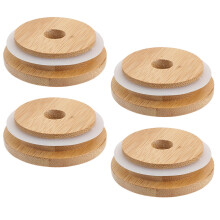 Couvercles en bambou Brandonz pour bocaux Mason avec trou pour paille, 70 mm