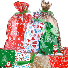 Sacs cadeaux de Noël grand format avec rubans (10 pièces)