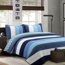 Ensemble de courtepointe réversible en coton bleu marine pour lit simple