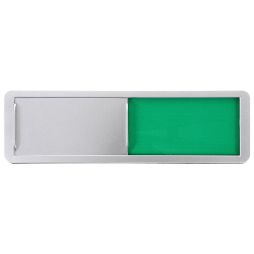 Porta de correr com sinalização de privacidade para sala de conferências e banheiro.