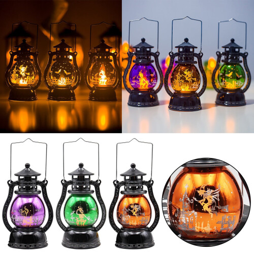 Lanterna LED de Halloween vintage em formato de castelo de bruxa (1 peça)