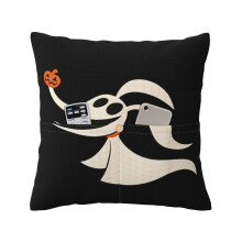 Federa per cuscino quadrata in lino con tema Nightmare Before Christmas