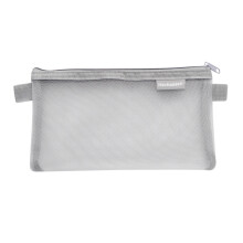 Grijze canvas etui met ritssluiting voor make-up, knutselspullen en kantoorartikelen.