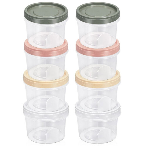 Plastic bewaardozen met deksels, 500 ml, 8 stuks