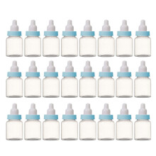 24 bouteilles cadeaux pour baby shower, bleues et roses.