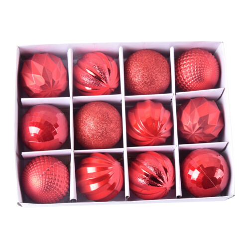 Weihnachtskugeln, bruchsicher, rot, 12 Stück, 6 cm