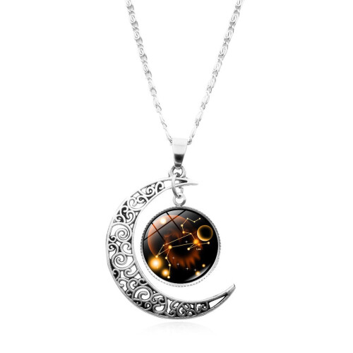 Welling zodiac pendant necklace half moon constellation