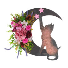 Ghirlanda di Halloween con gatto lunare, gatto nero e strega, decorazione da 13 pollici