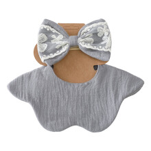 Fashionable Infant Drool Bib and Lace Bowknot Headband Cotton-H