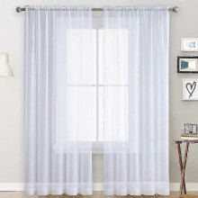 (White) Voile Curtains With Ruffles In Linen Optics Transparent