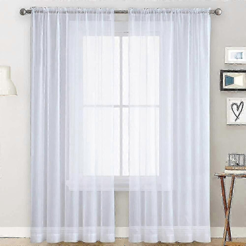 (White) Voile Curtains With Ruffles In Linen Optics Transparent