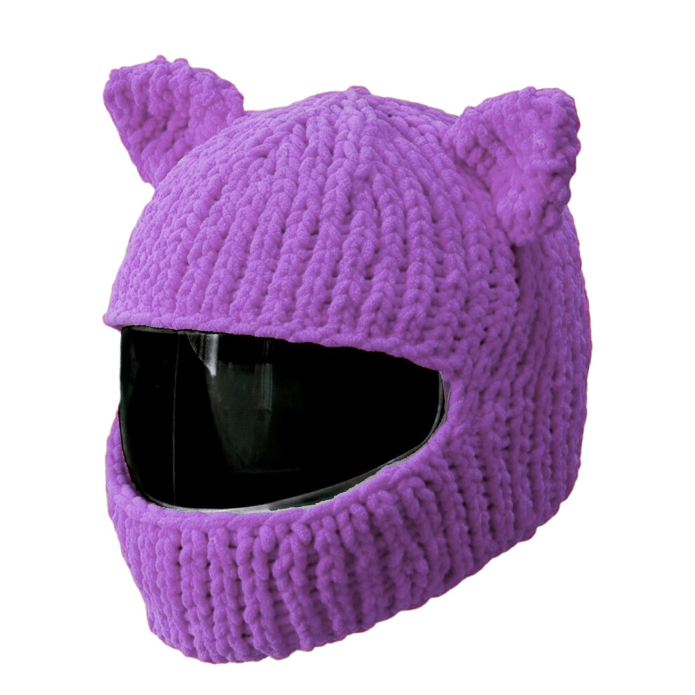 Knit Motorcycle Helmets Mask Helmet Cats Ear Dust Cover- Purple 7751001511486