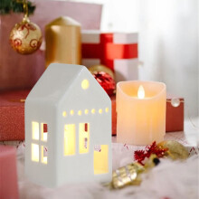 LED porseleinen kerstdorpje huisje beeldje (1 stuk)