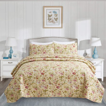 Ensemble de couette JML en microfibre 3 pièces, taille Queen, beige à motifs floraux.