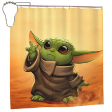Cortina de chuveiro impermeável com estampa do Baby Yoda de desenho animado, 72x72 polegadas.