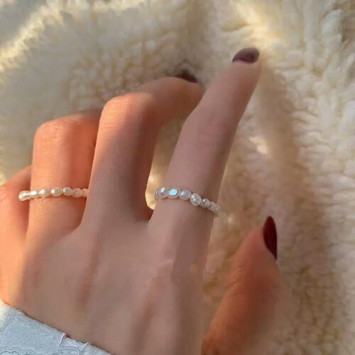 Anel RSAMD com pérolas de água doce para mulheres, design simples em círculo.