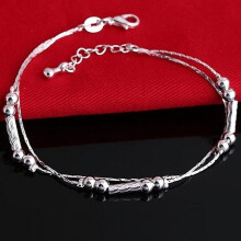 Damenarmband aus versilbertem Metall mit Legierungsperlen und Kette