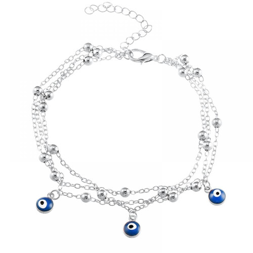Pulseira Lolita prateada com várias camadas de contas e tornozeleira com