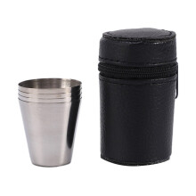 Roestvrijstalen beker van 30 ml met leren etui (4 stuks)