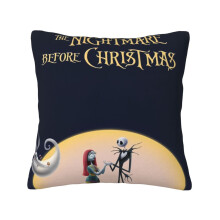 Zwarte fluwelen kussenhoes met Nightmare Before Christmas-print, 18x18 cm
