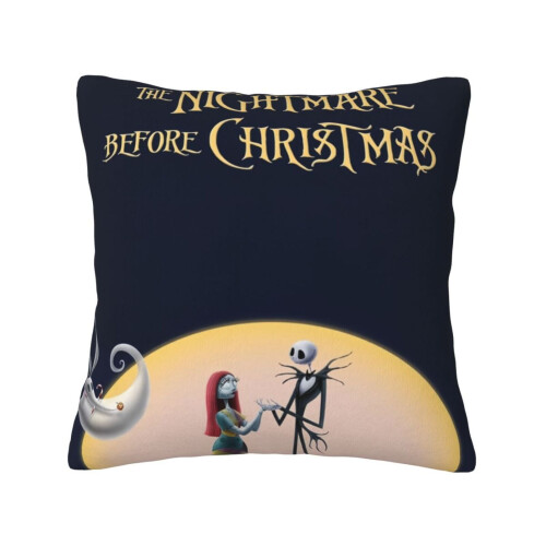 Nightmare Before Christmas sort fløjlspudebetræk 18x18