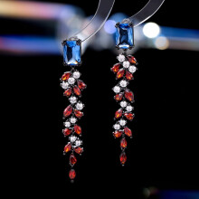 S925 Silver French Court Style Long Leaf Fringed Earrings