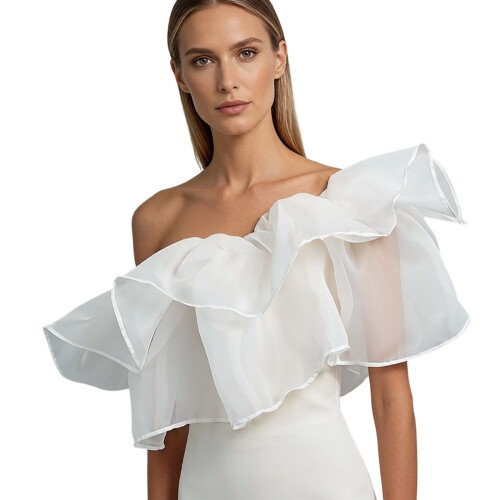 Sluiers zoals bruids off-shoulder wikkel ademend tule voor-Wit