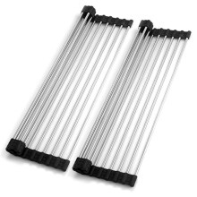 Escurridor de platos plegable y enrollable de acero inoxidable (paquete de 2)