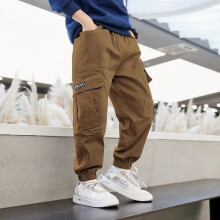 (Brown, 150) Boys' autumn trousers, spring and autumn 2026 new children's overalls, medium and large children's autumn trousers, boys' casual pants