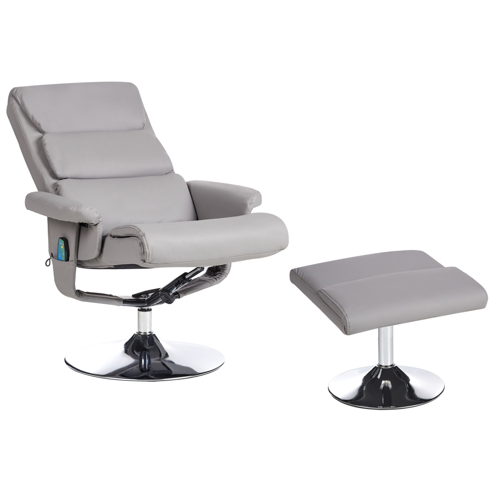 Massage Chair LEGEND with Footstool Faux Leather Grey