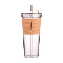 Silikon-Saftbecher Khaki 700 ml mit Strohhalm