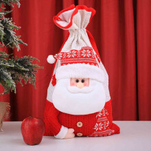 Sacola de presente grande de Natal em tricô com cordão