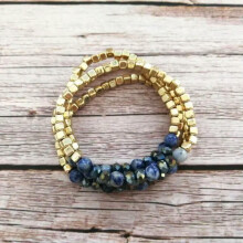 Conjunto de pulseiras elásticas com contas de pedra natural azul