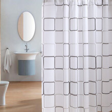 Shower Curtain Set with Hooks Black White Fabric 16 pcs