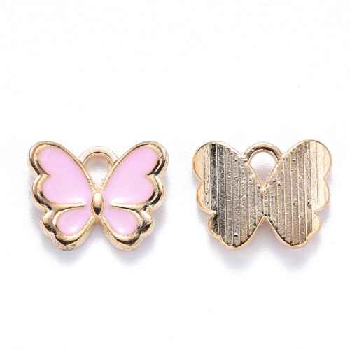 Breloques papillon en alliage émail doré clair rose 10 pièces