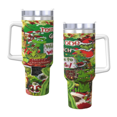 Grin-Ch Edelstahlbecher 40oz mit Griff und Strohhalm