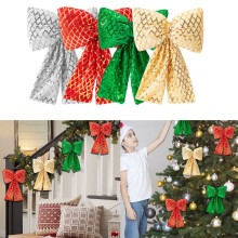 Weihnachtsbaum-Schleifen-Dekoration, goldfarbene Pailletten, groß