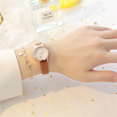 Conjunto de pulseira e relógio de quartzo com estilo coreano e gatinho para mulheres.