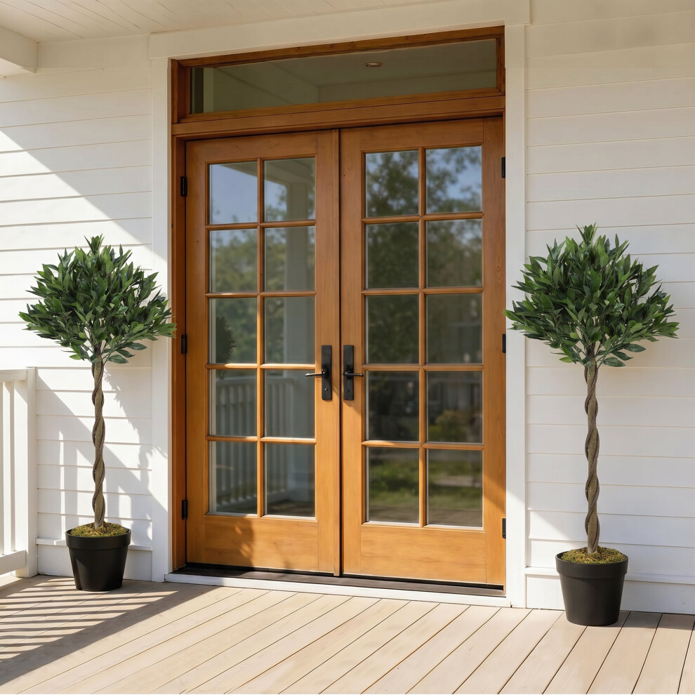 Outsunny Artificial Bay Laurel Topiary Trees With Twisted Trunk, Set Of 2