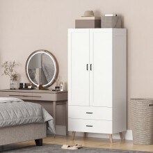 HOMCOM Wardrobe with 2 Drawers Hanging Rail, 180 cm Storage Closet, White