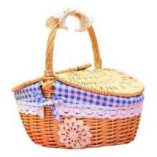 Cesta de picnic de mimbre estilo rústico hecha a mano 26x18x15cm