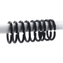 Crochets de rideau de douche noirs, anneaux en C en plastique, lot de 12