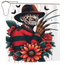 Cortina de chuveiro Freddy Krueger com ganchos, 72x72 polegadas.