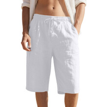 Men's Casual Lightweight Shorts Waist Drawstring-White XXL