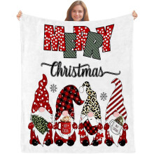 Kerstdeken met witte kabouter en rode buffelruit, 40x50 cm