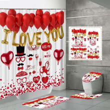 Duschvorhang-Set aus Polyester, Valentinstag, 4-teilig