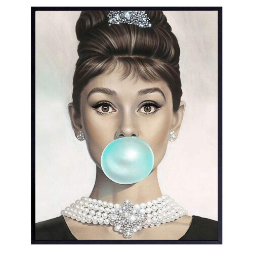 Αφίσα τοίχου με μπλε θέμα την Audrey Hepburn, vintage διακόσμηση ταινιών