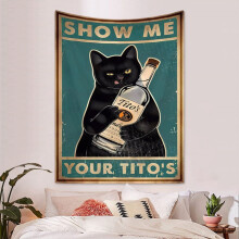 Poster van een zwarte kat, vintage barwanddecoratie, 150x130 cm